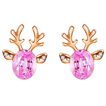 Christmas Reindeer Stud Earrings | Festive Women's Jewellery-PINK GOLD-Nora Luxe