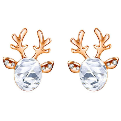 Christmas Reindeer Stud Earrings | Festive Women's Jewellery-WHITE GOLD-Nora Luxe
