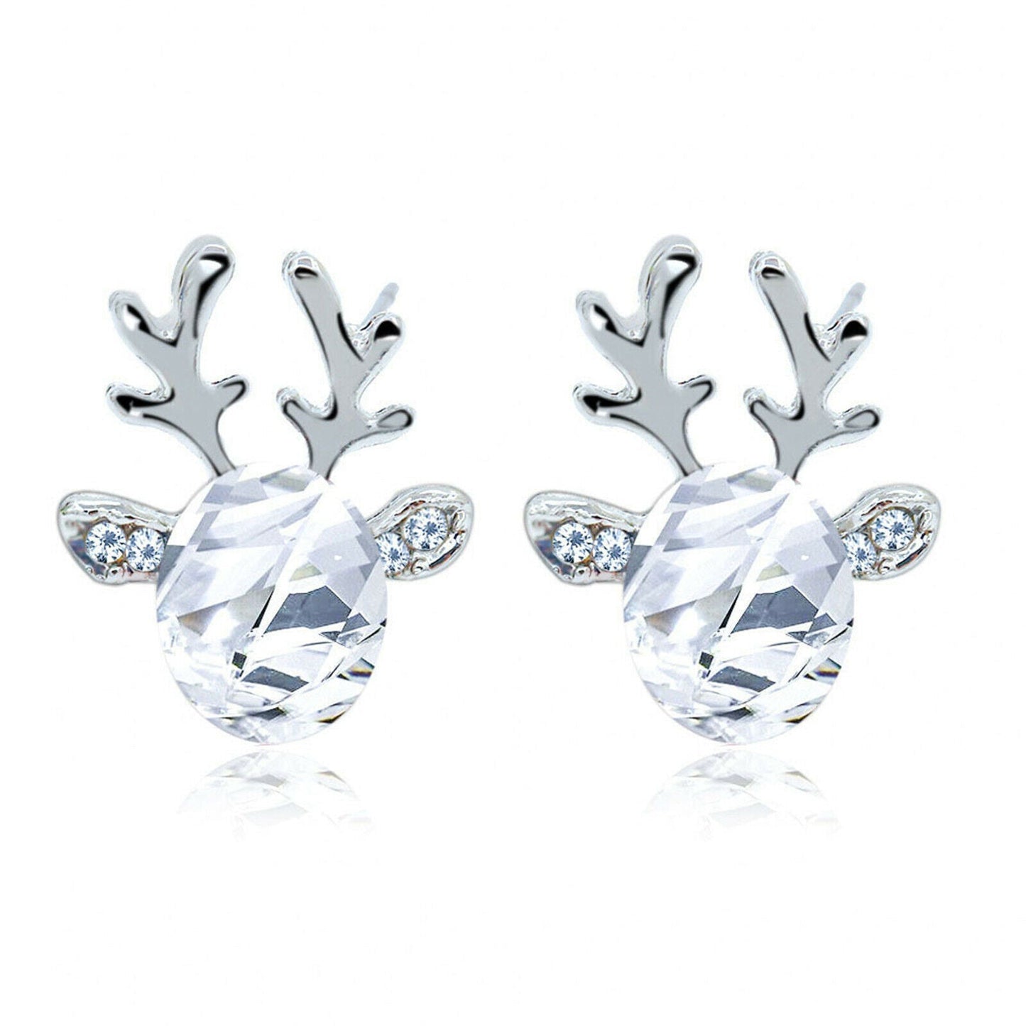 Christmas Reindeer Stud Earrings | Festive Women's Jewellery-WHITE SILVER-Nora Luxe