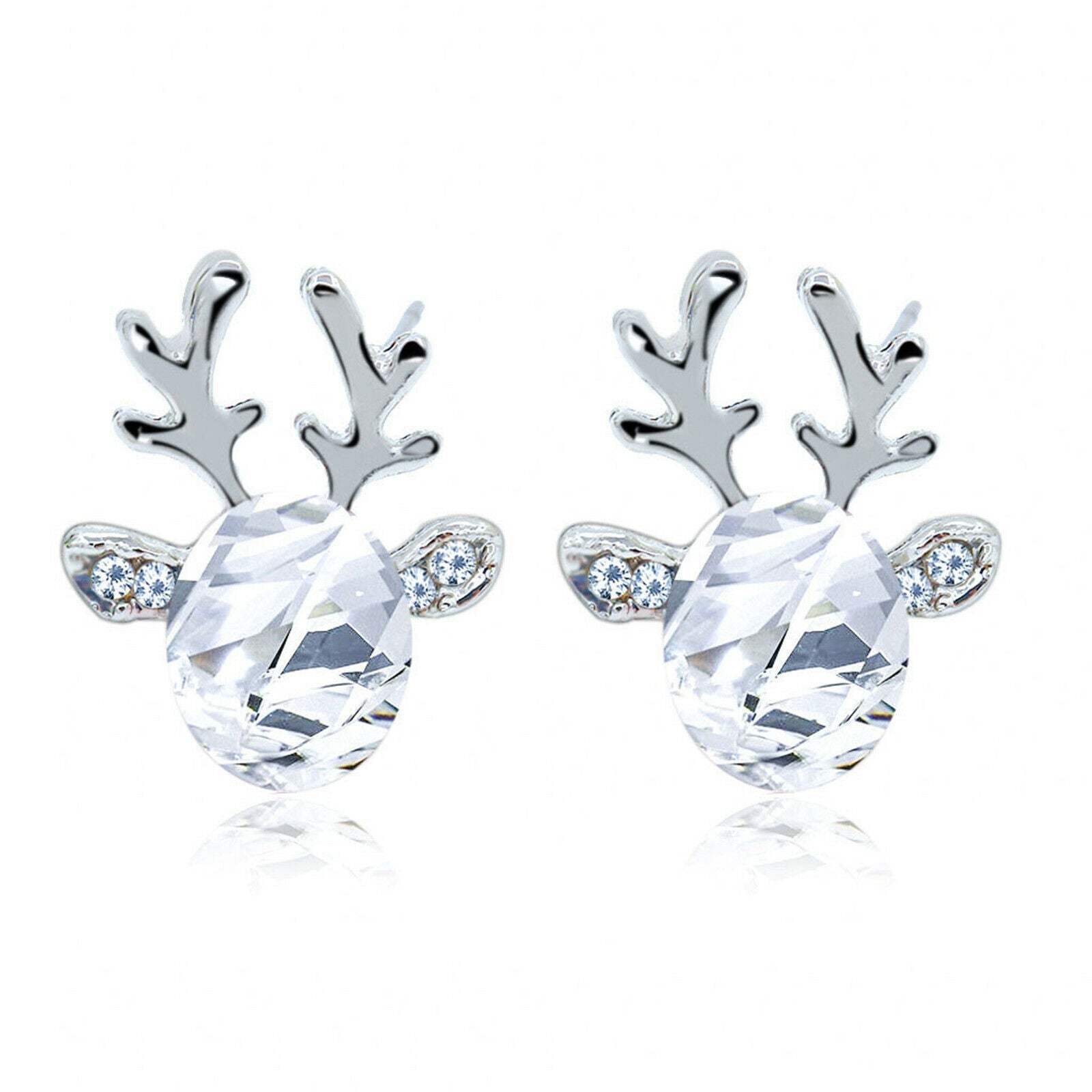 Christmas Reindeer Stud Earrings | Festive Women's Jewellery-WHITE SILVER-Nora Luxe