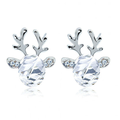 Christmas Reindeer Stud Earrings | Festive Women's Jewellery-WHITE SILVER-Nora Luxe