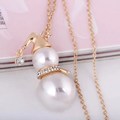 CHRISTMAS SNOWMAN PEARL NECKLACE | Festive Women's Jewellery | Holiday Cheer-GOLD-Nora Luxe