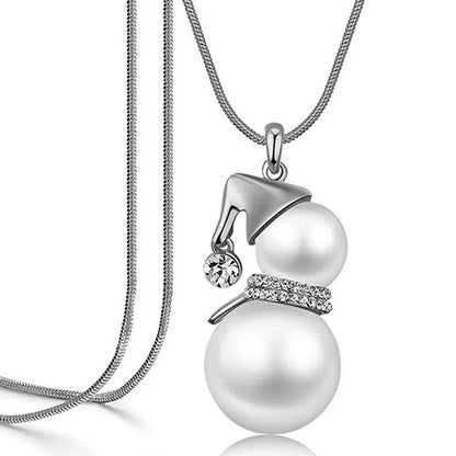 CHRISTMAS SNOWMAN PEARL NECKLACE | Festive Women's Jewellery | Holiday Cheer-GOLD-Nora Luxe
