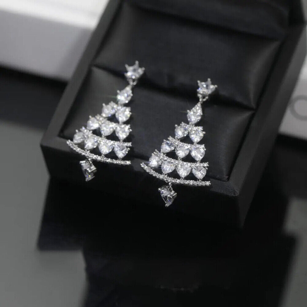 Sparkly Xmas Tree Drop Earrings for Women - Pexav