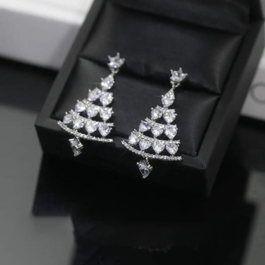 Sparkly Xmas Tree Drop Earrings for Women - Pexav