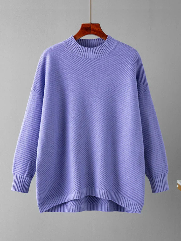 Classic Knitted Women's Sweater - Evelina-Purple-Nora Luxe