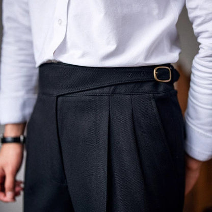 Classic Men's Trousers with Buckle - Oliver-Dark Blue-XS-Nora Luxe