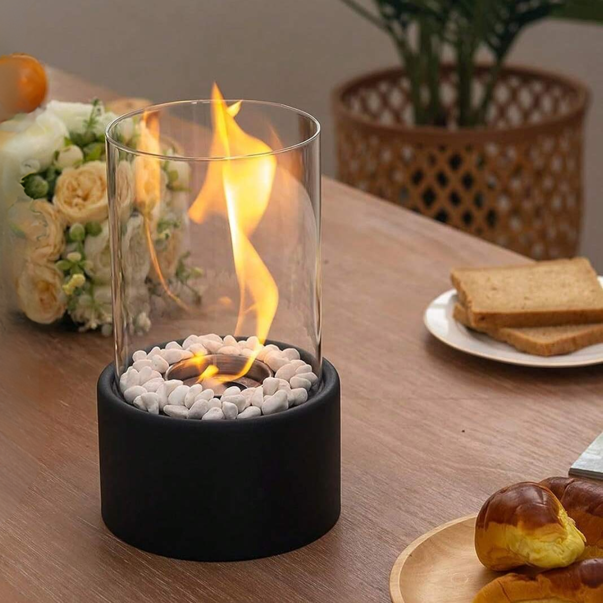 Classic Oil Lamp with Open Flame - Lumora-Black-Medium-Nora Luxe