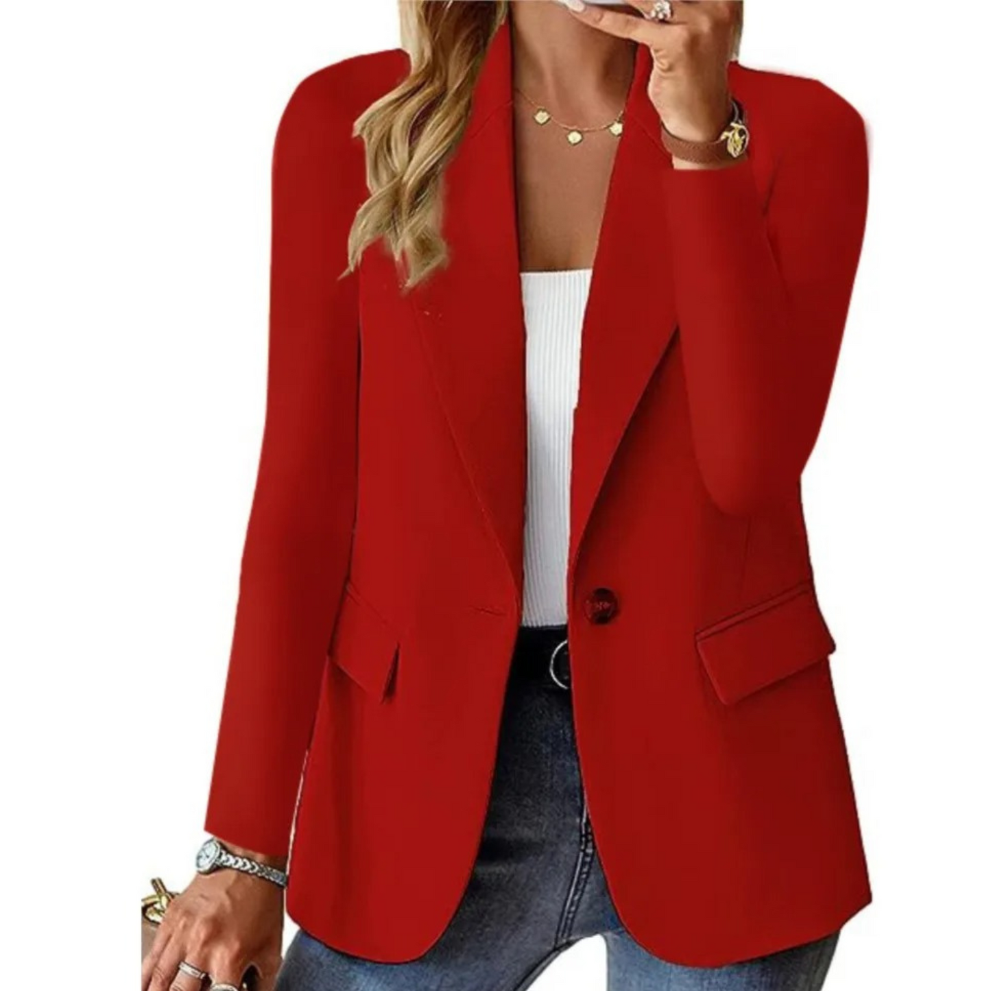 Classic Slim Ladies Blazer - Camille-Red-S-Nora Luxe