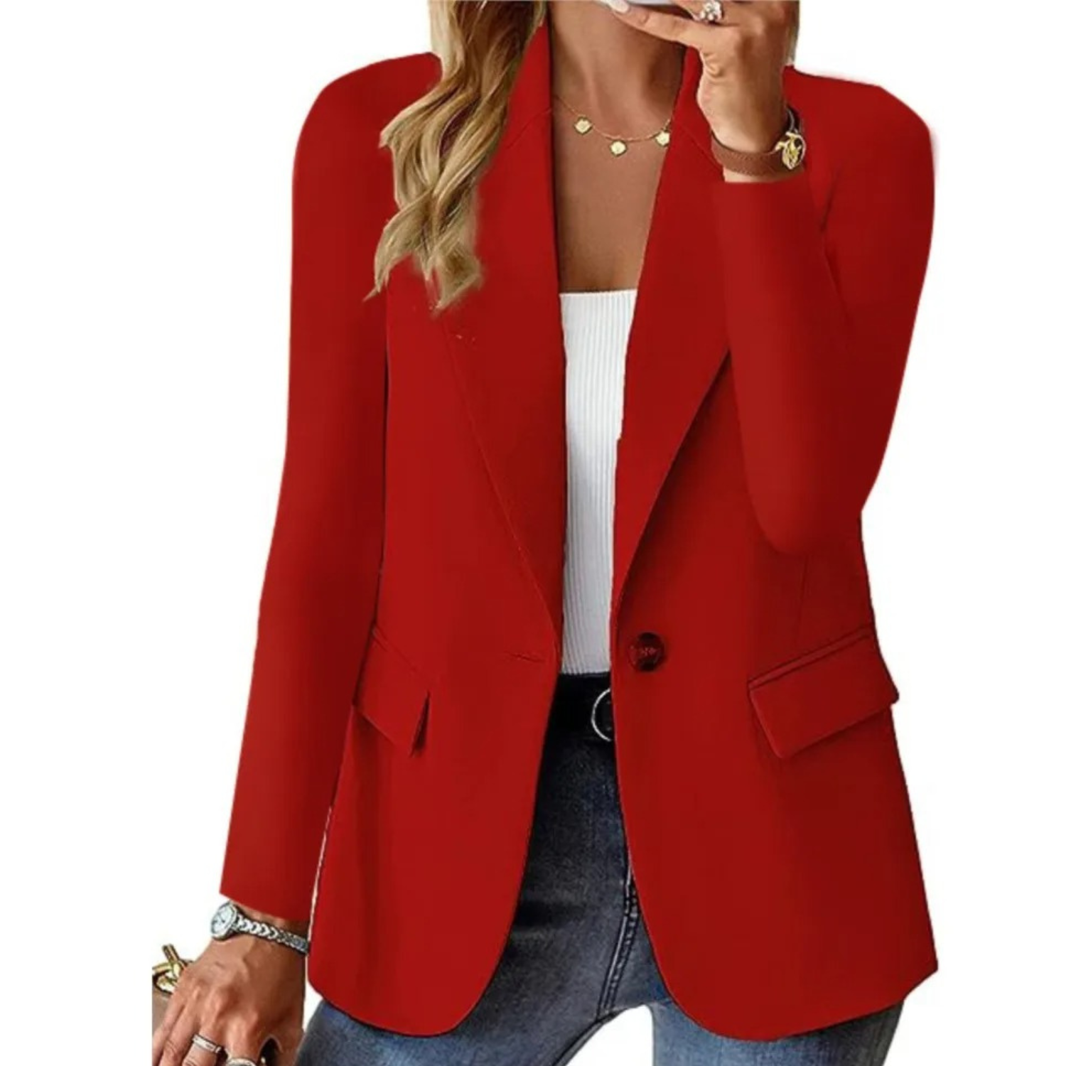 Classic Slim Ladies Blazer - Camille-Red-S-Nora Luxe