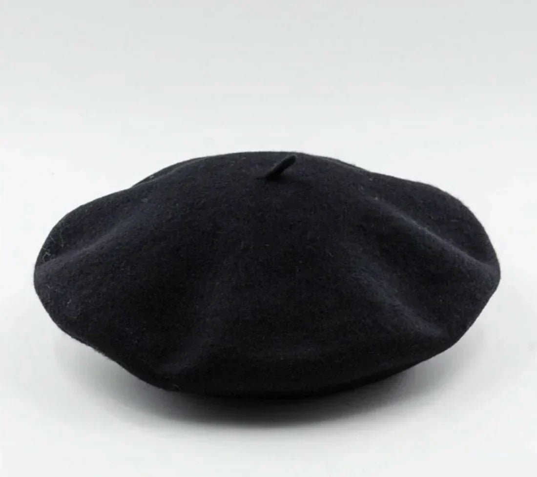 Classic Wool Beret - Marlene-Black-Nora Luxe