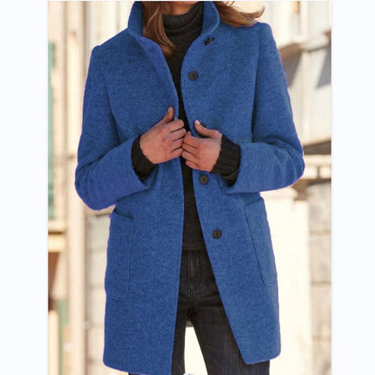 Classic Wool Ladies' Coat with Retro Button Closure - Amanda-Dark Blue-S-Nora Luxe