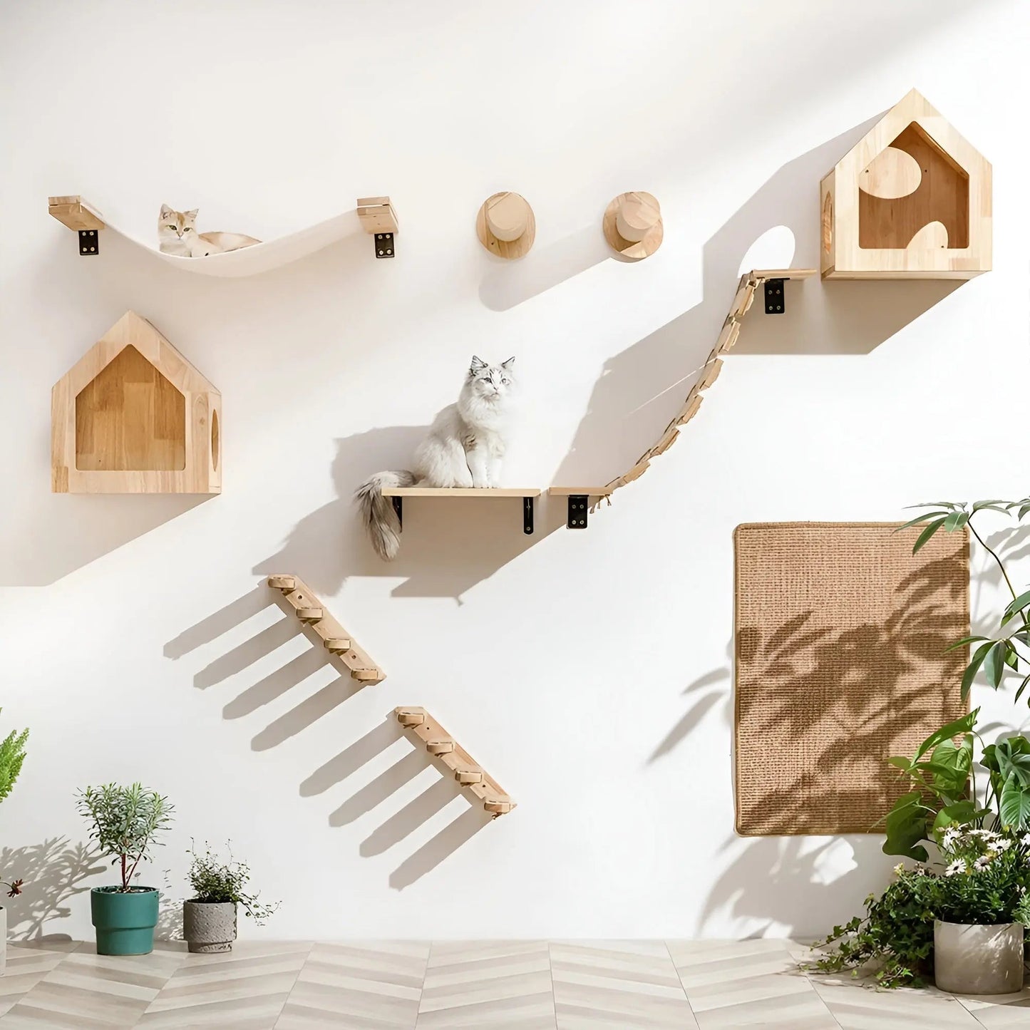Climbing Wall Shelf for Cats with Scratching Post - ClimbPaws-First Step-Nora Luxe