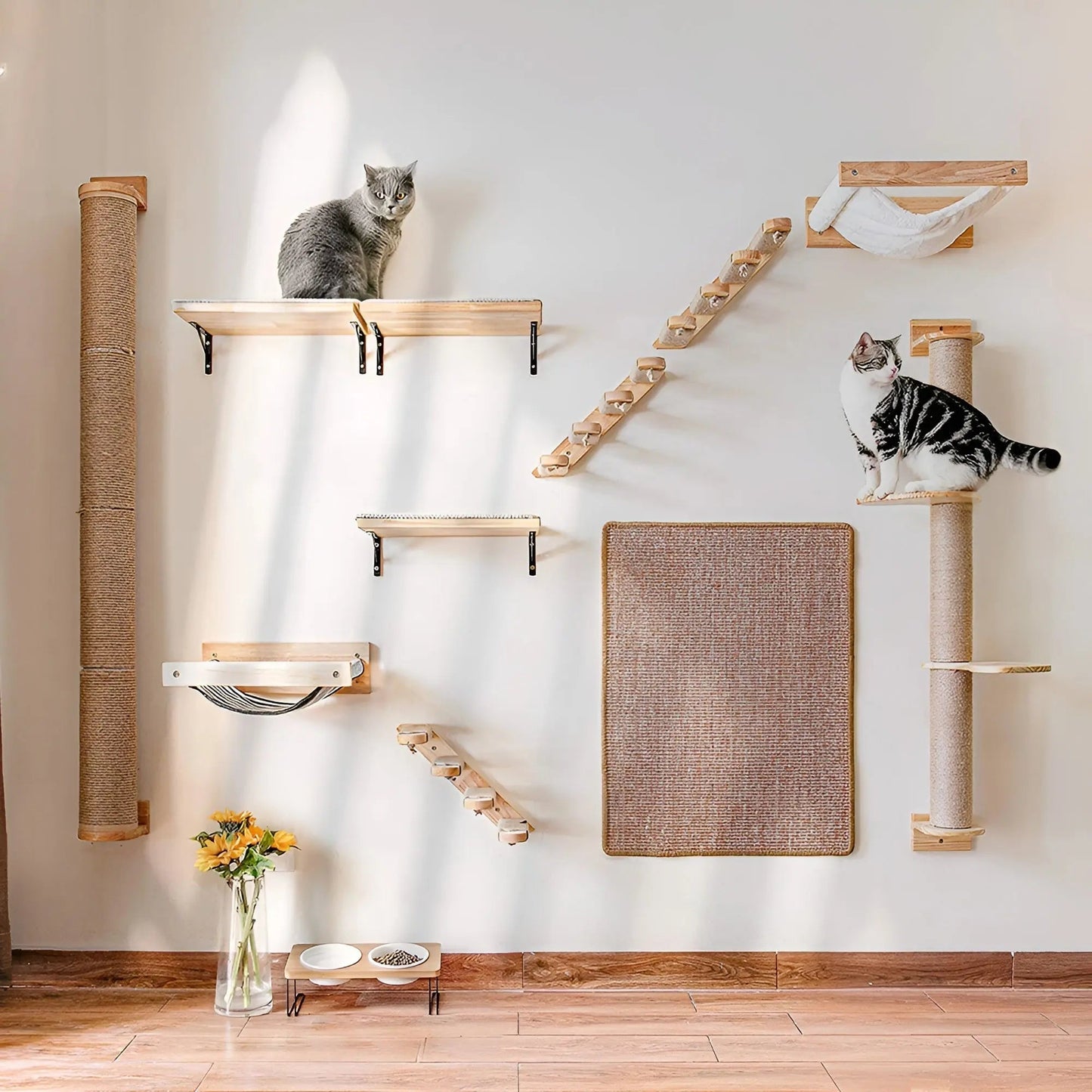 Climbing Wall Shelf for Cats with Scratching Post - ClimbPaws-First Step-Nora Luxe