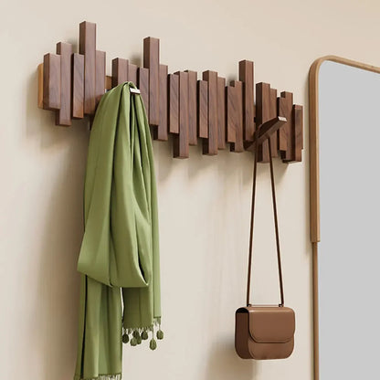 Sleek Wood Wall Coat Hook with Foldable Hooks - Pexav