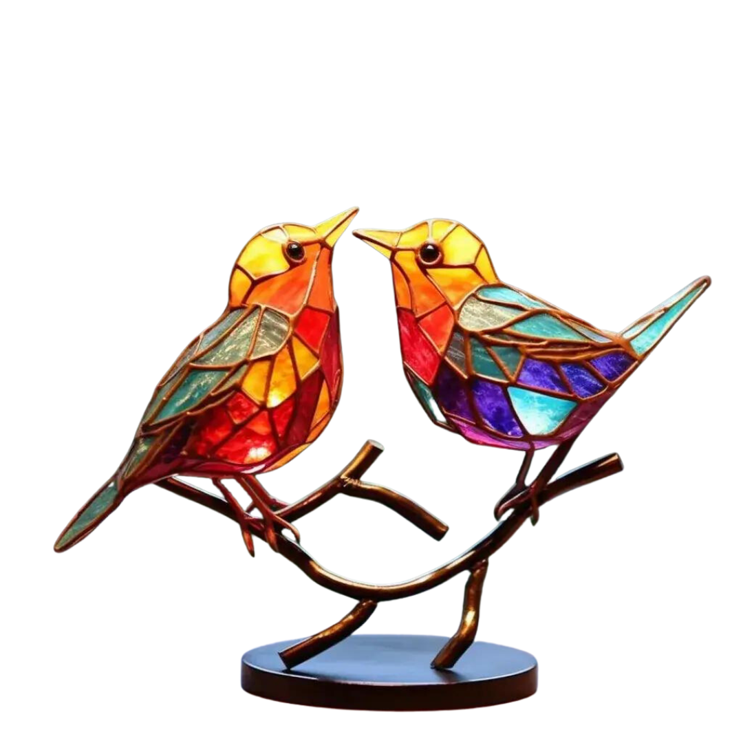 Colored Birds on Branch Decorative Figure - ColorBirds-Love-Nora Luxe