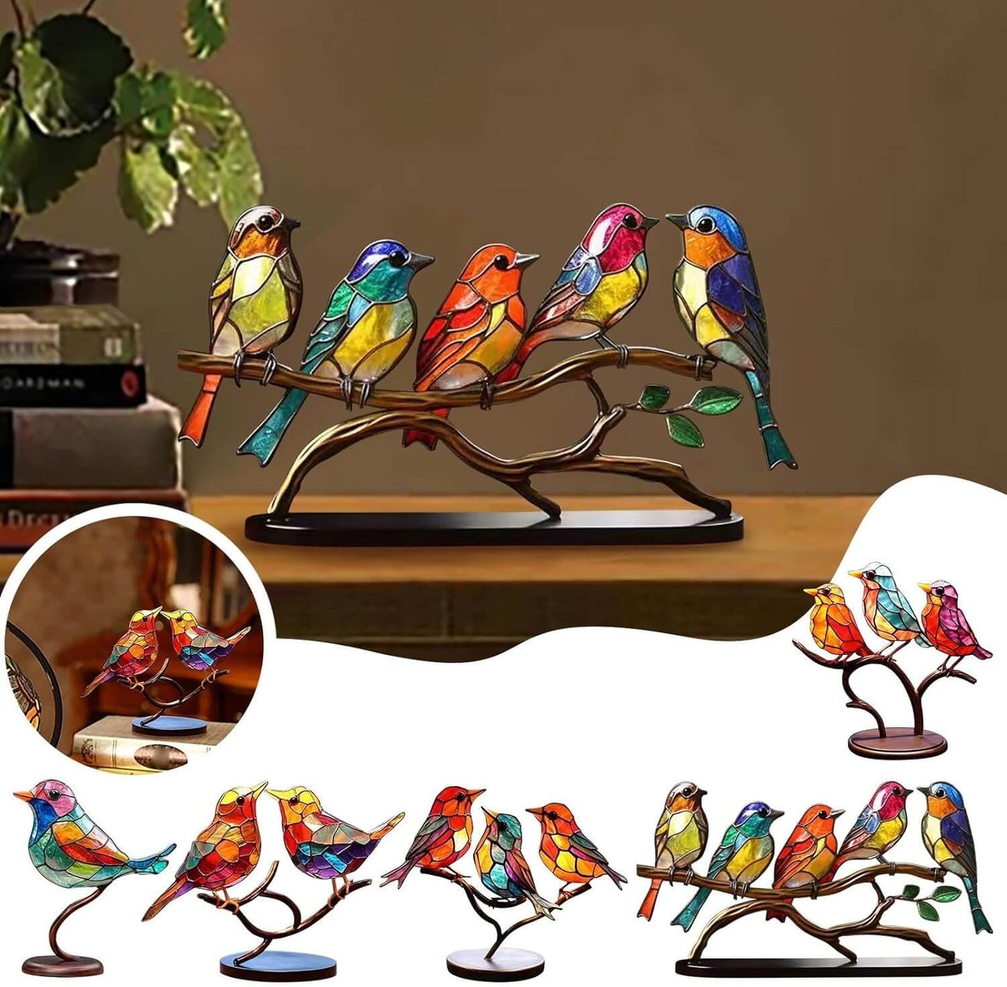 Colored Birds on Branch Decorative Figure - ColorBirds-Self-Confidence-Nora Luxe