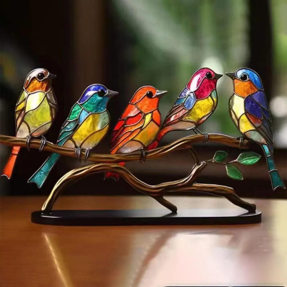 Colored Birds on Branch Decorative Figure - ColorBirds-Self-Confidence-Nora Luxe