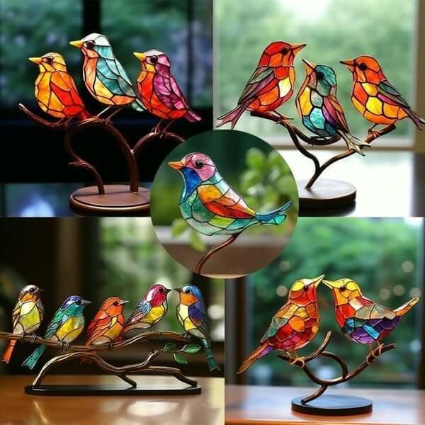 Colored Birds on Branch Decorative Figure - ColorBirds-Self-Confidence-Nora Luxe