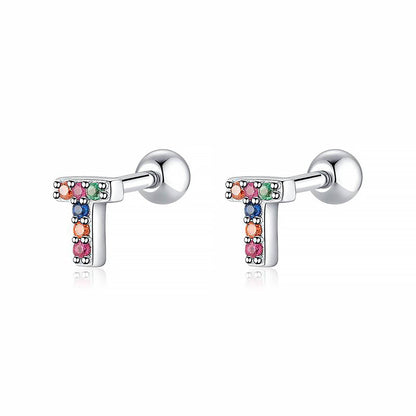 Coloured Letter Earrings - Letria-T-Silver-Nora Luxe