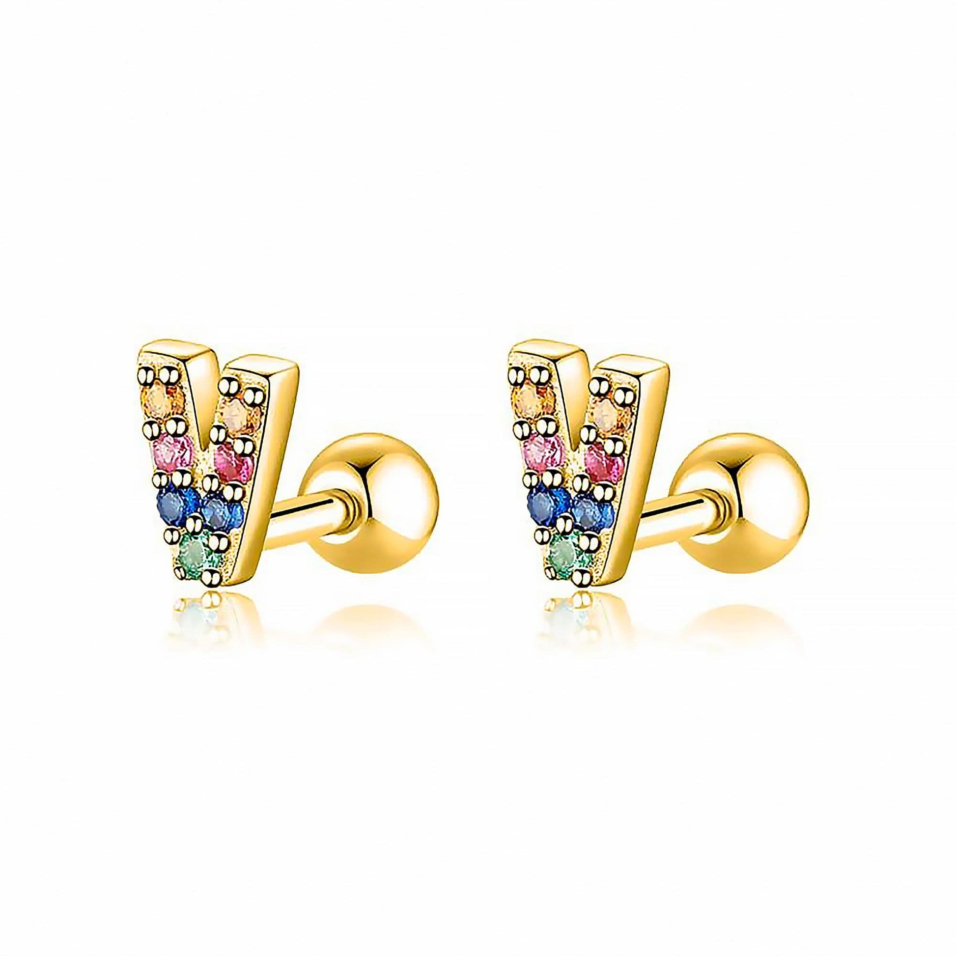 Coloured Letter Earrings - Letria-V-Gold-Nora Luxe