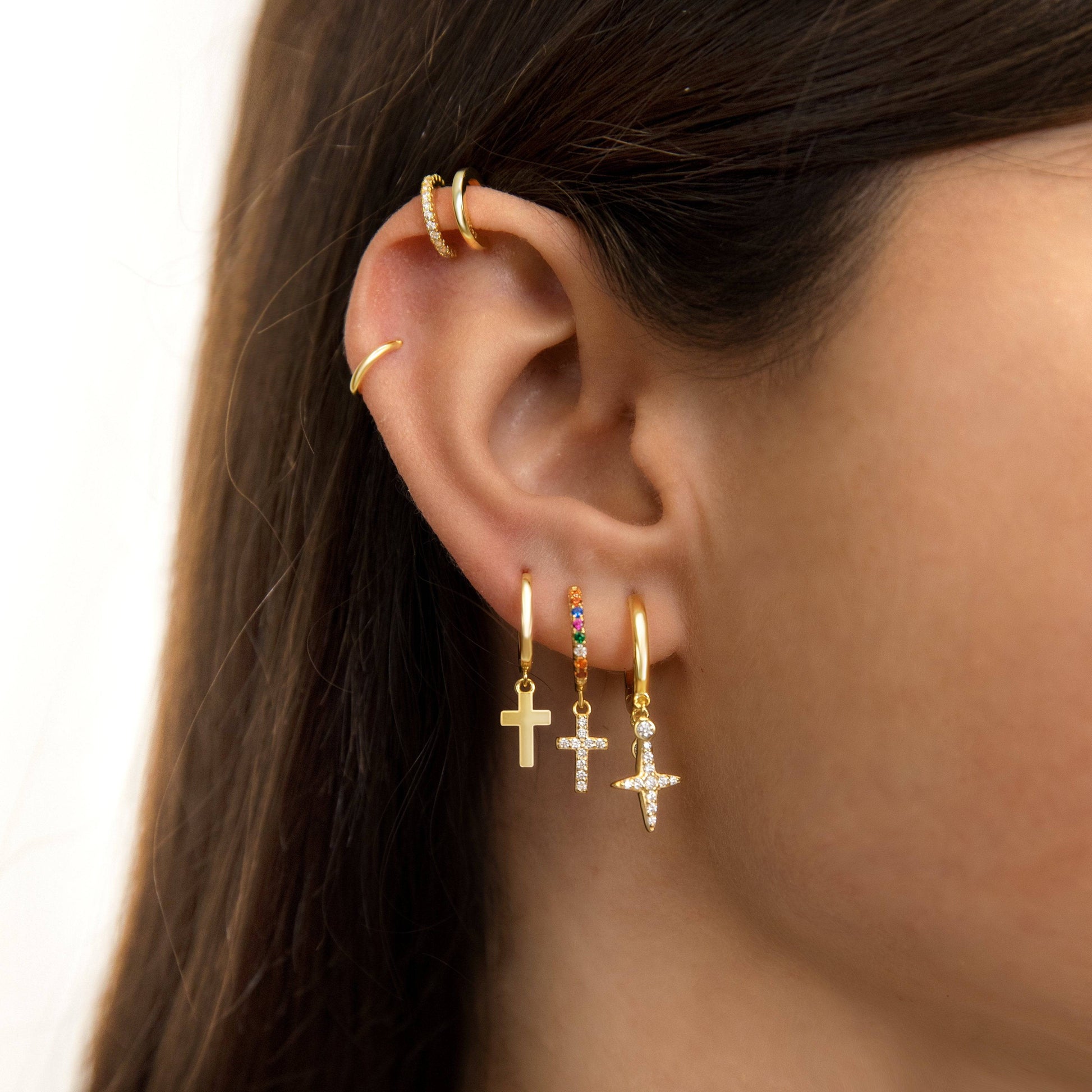 Coloured Zirconia Cross Earrings - Aurora-Silver-Nora Luxe