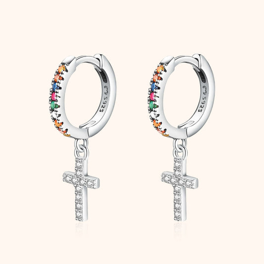 Sparkling Crystal Cross Earrings - Aurora - Pexav