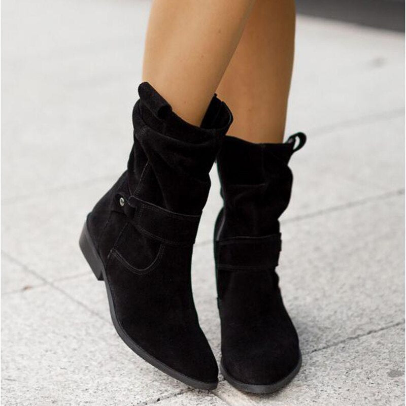 Soft Leather Low Heel Boots for Women - Pexav