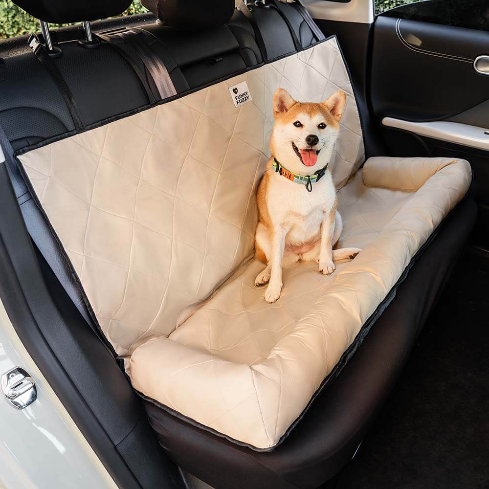 Comfortable Dog Car Bed - RoadPaw-Khaki Cream-Nora Luxe