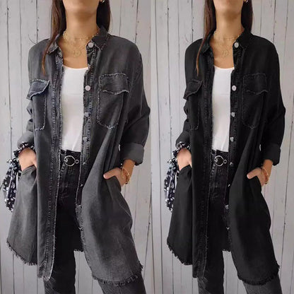 Comfortable Faux Denim Shirt - Sophie-Black-M-Nora Luxe