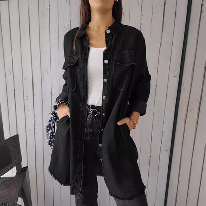 Soft Fake Jean Button Down Shirt - Pexav