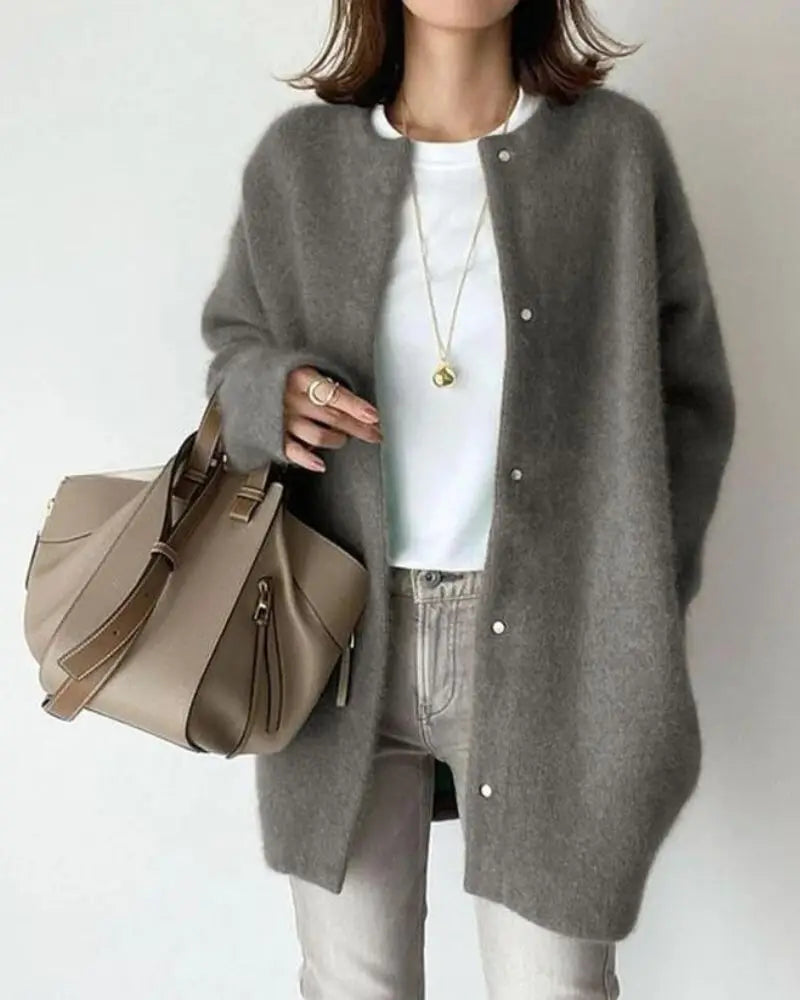 Comfortable Ladies' Jacket made of Wool and Mohair - Eloise-Gray-S-Nora Luxe