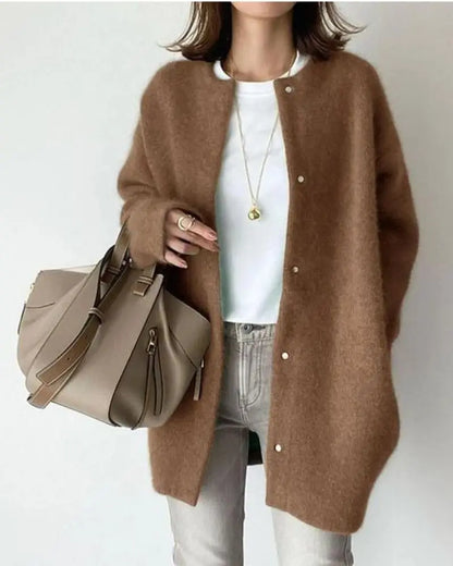 Comfortable Ladies' Jacket made of Wool and Mohair - Eloise-Khaki-S-Nora Luxe