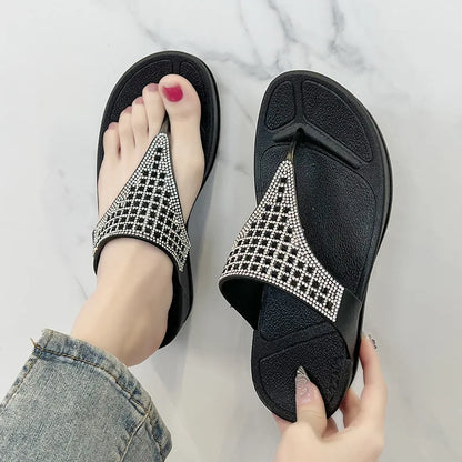 Comfortable ladies' platform slippers with rhinestones – Geneva-Dark blue-3.5-The Livary