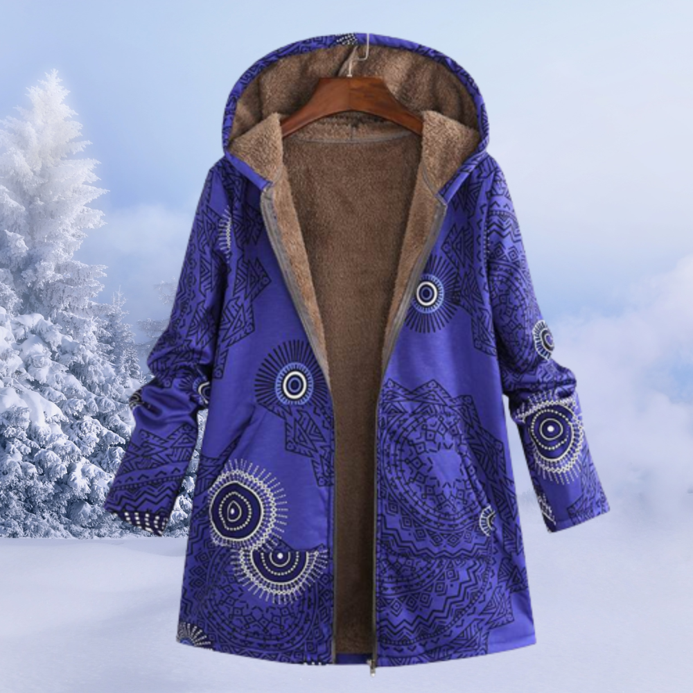 Comfortable Ladies Winter Coat with Floral Print - Ivy-Blue-S-Nora Luxe