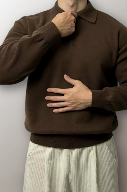 Comfortable Men's Polo Sweater - Liam-Brown-S-Nora Luxe