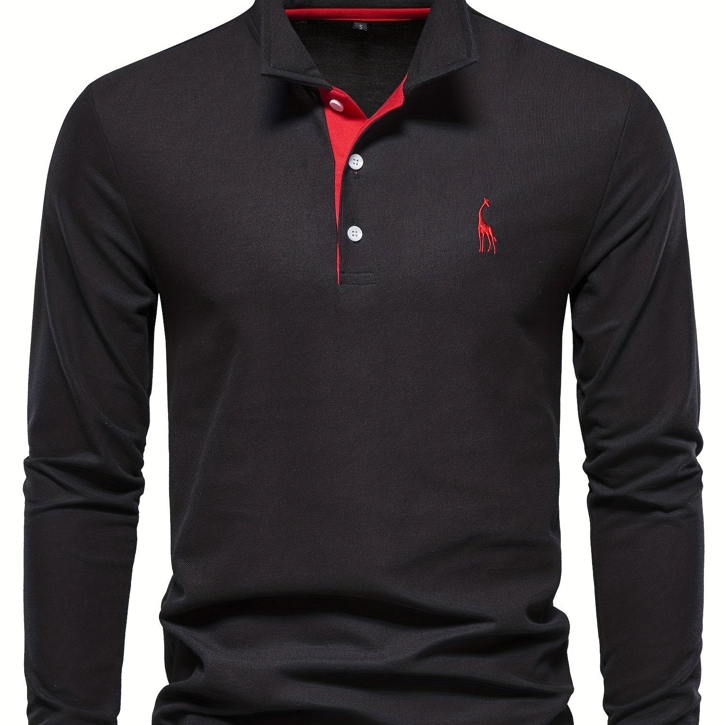 Comfortable Men's Polo with Long Sleeves-Black-S-Nora Luxe