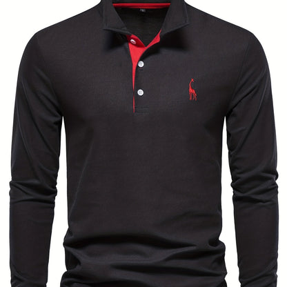 Comfortable Men's Polo with Long Sleeves-Black-S-Nora Luxe