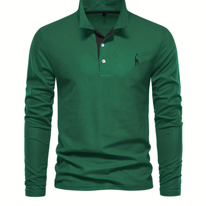 Comfortable Men's Polo with Long Sleeves-Dark Green-S-Nora Luxe