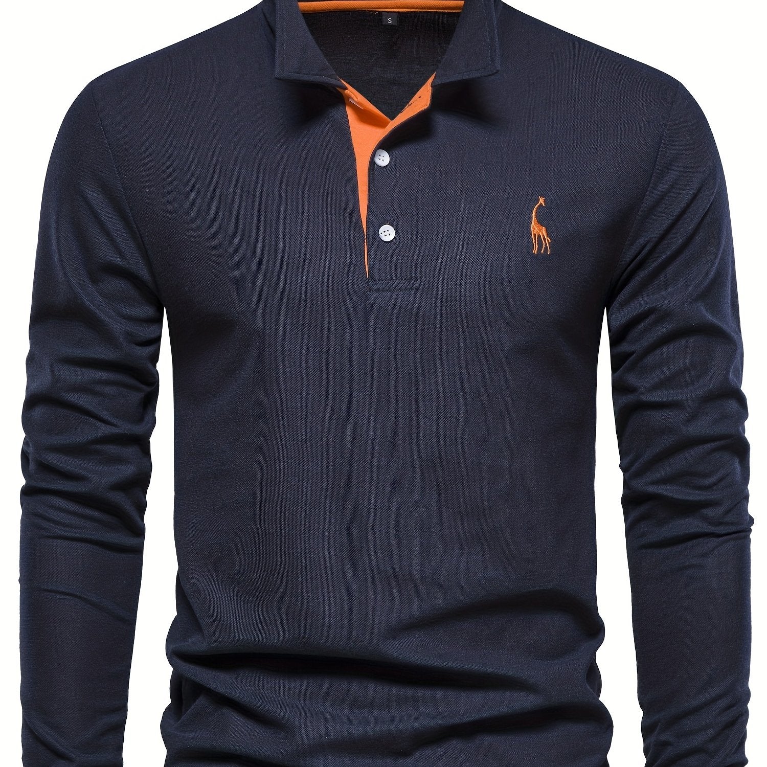 Comfortable Men's Polo with Long Sleeves-Marine Blue-S-Nora Luxe