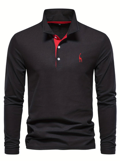 Comfortable Men's Polo with Long Sleeves-Marine Blue-S-Nora Luxe