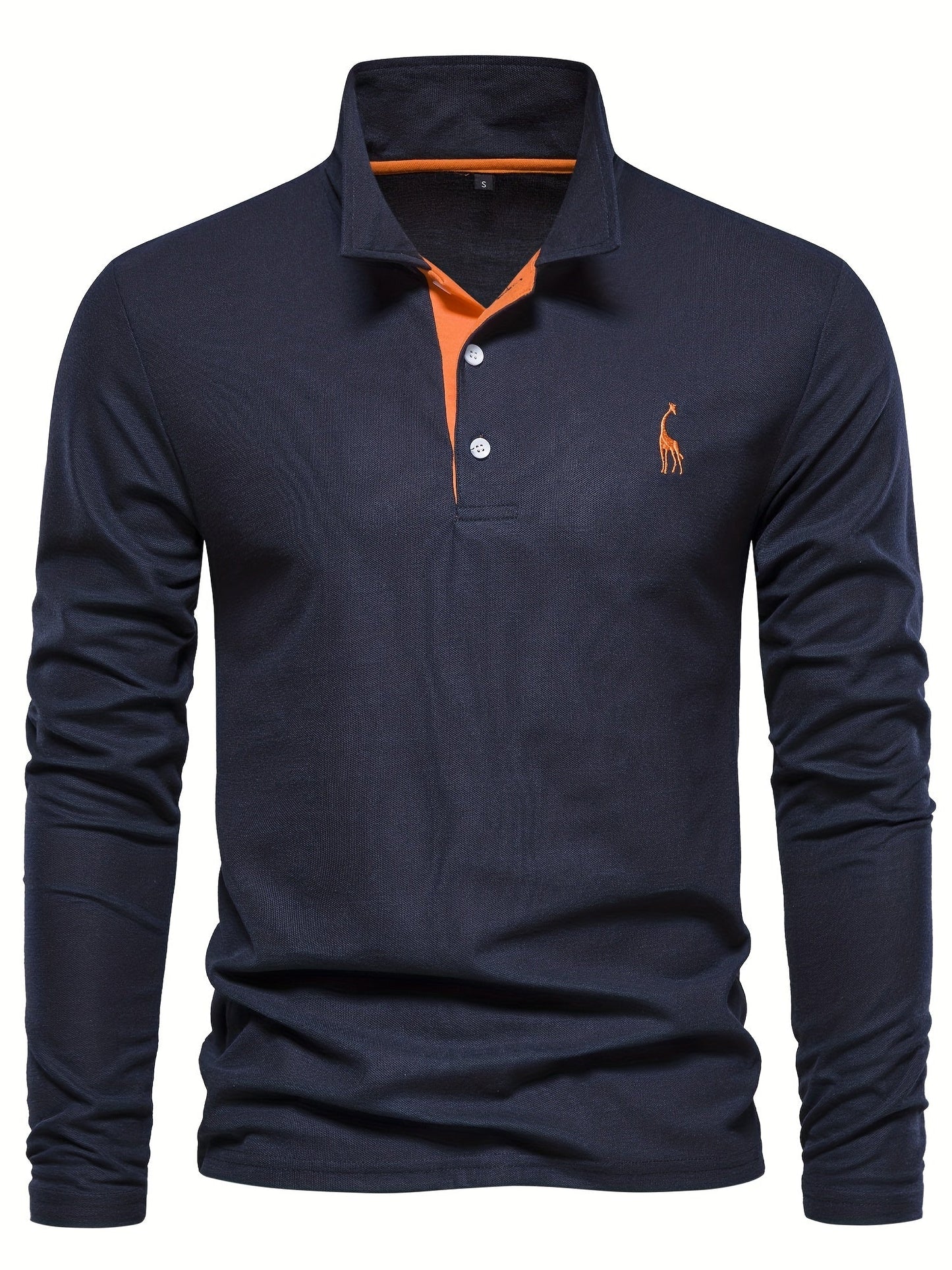 Comfortable Men's Polo with Long Sleeves-Marine Blue-S-Nora Luxe