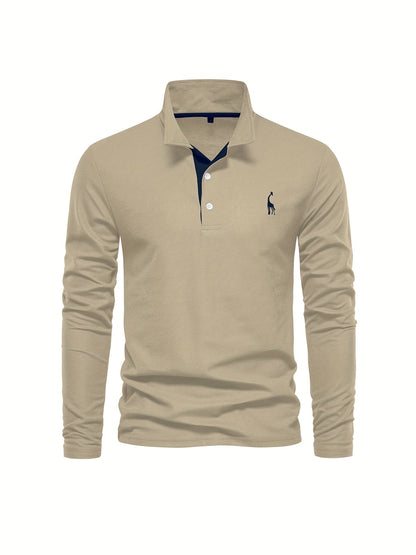 Comfortable Men's Polo with Long Sleeves-Marine Blue-S-Nora Luxe