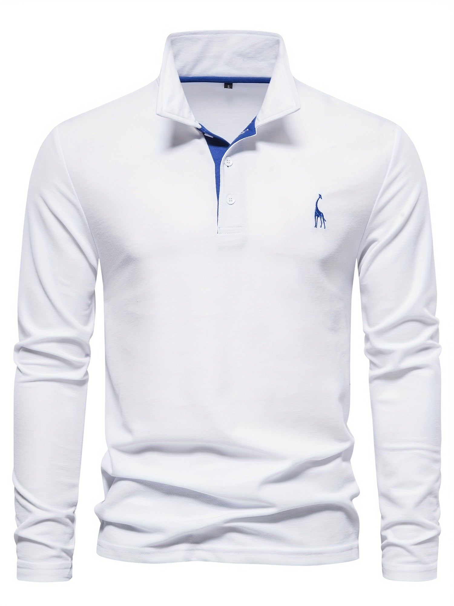 Comfortable Men's Polo with Long Sleeves-Marine Blue-S-Nora Luxe