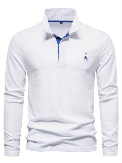 Comfortable Men's Polo with Long Sleeves-Marine Blue-S-Nora Luxe