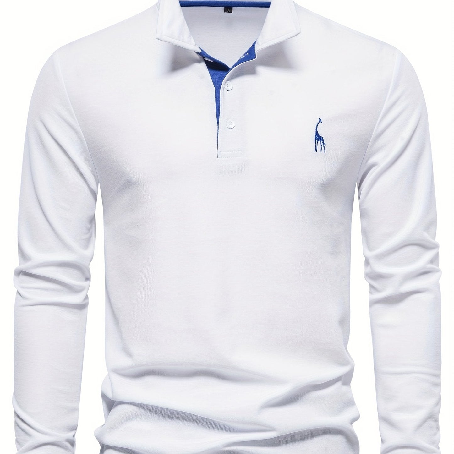 Comfortable Men's Polo with Long Sleeves-White-S-Nora Luxe