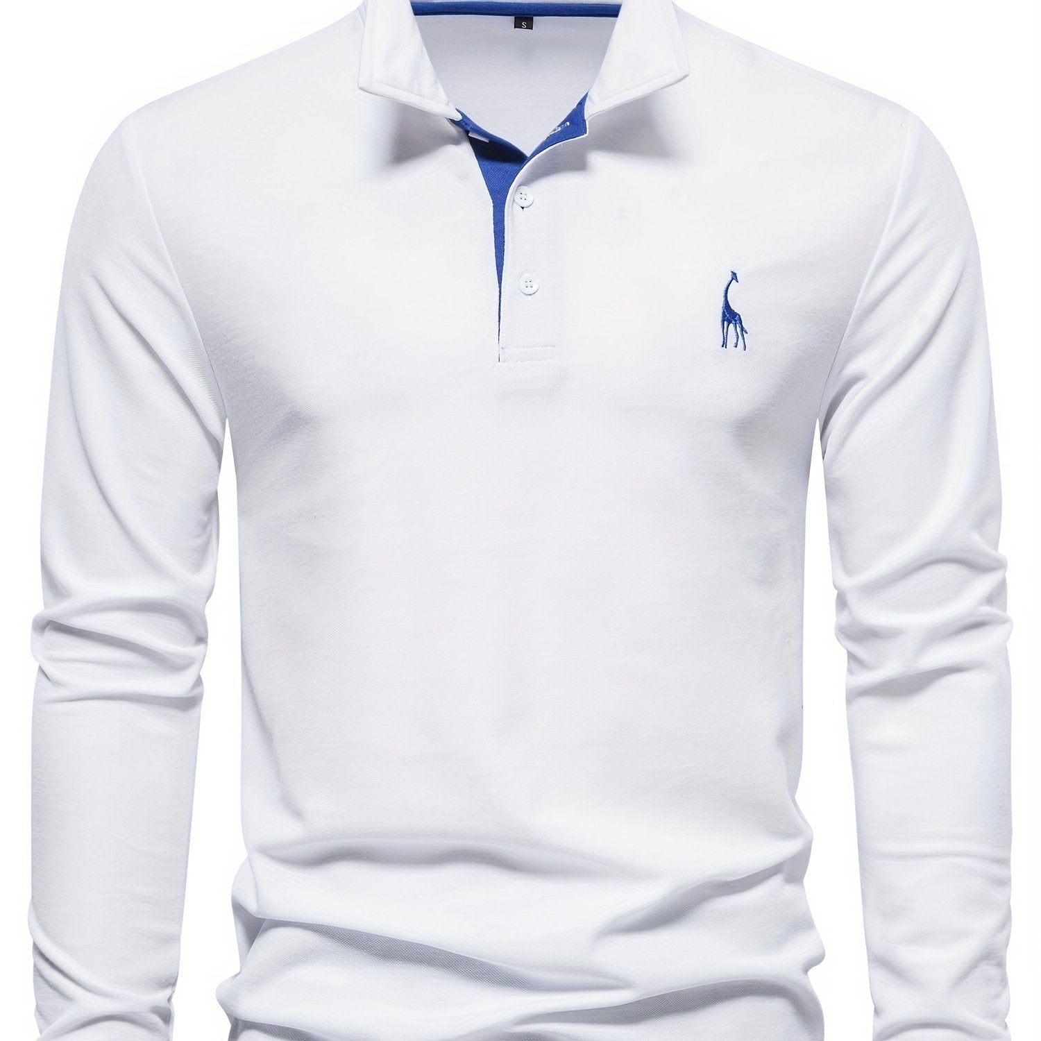 Comfortable Men's Polo with Long Sleeves-White-S-Nora Luxe
