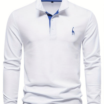 Comfortable Men's Polo with Long Sleeves-White-S-Nora Luxe