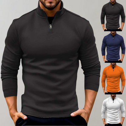 Comfortable Men's Sweater with Zip and Low Collar - Sven-Black-S-Nora Luxe