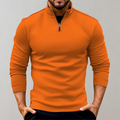 Comfortable Men's Sweater with Zip and Low Collar - Sven-Orange-S-Nora Luxe